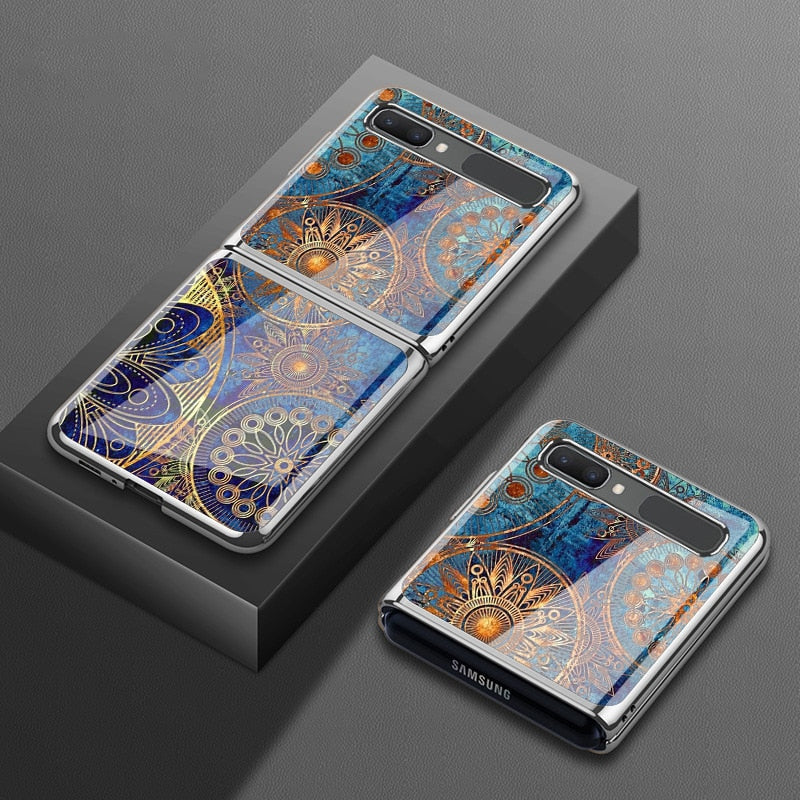 Luxury Tempered Glass Case for Samsung Z Flip 3 Case Retro Folk