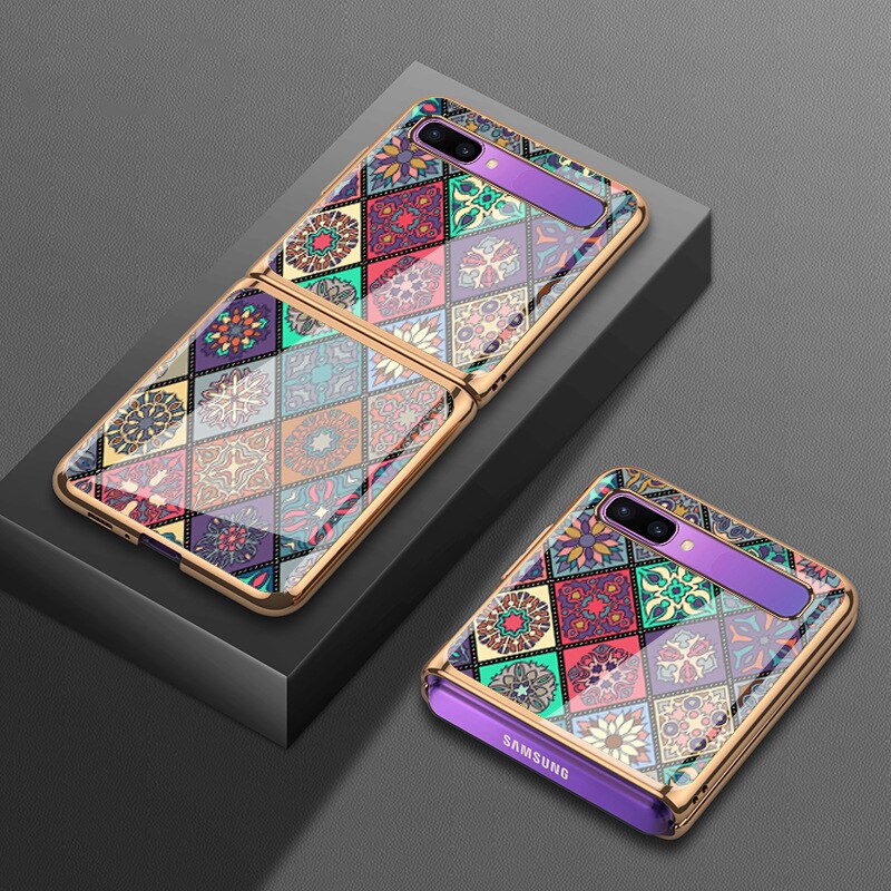 Luxury Tempered Glass Case for Samsung Z Flip 3 Case Retro Folk