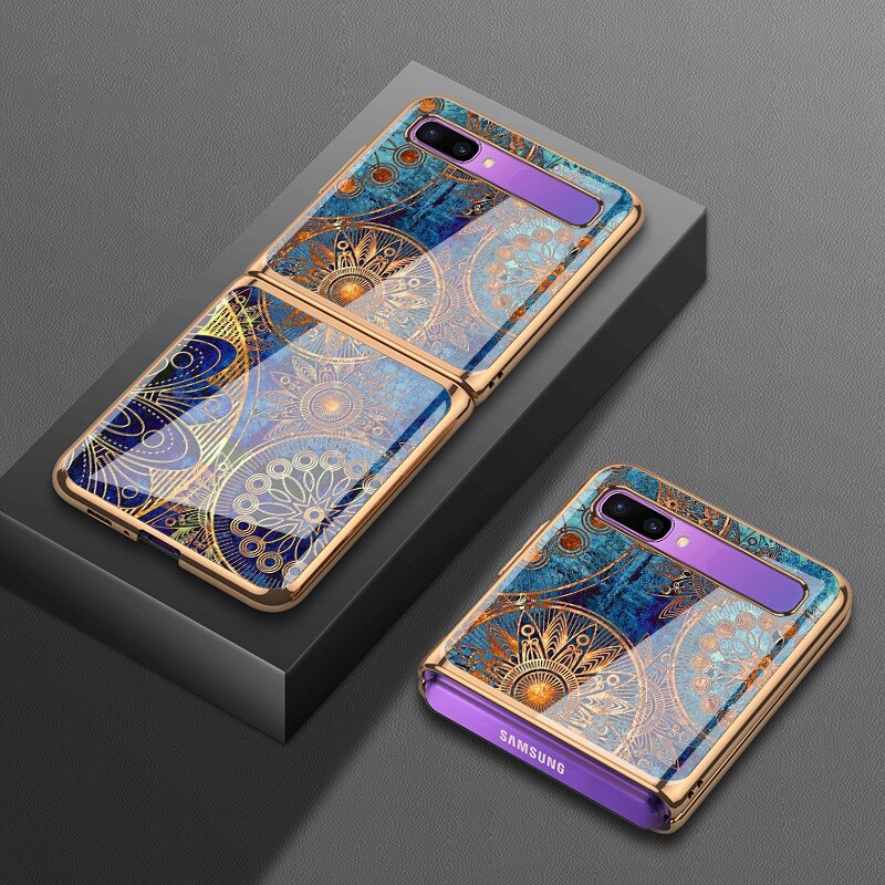 Luxury Tempered Glass Case for Samsung Z Flip 3 Case Retro Folk