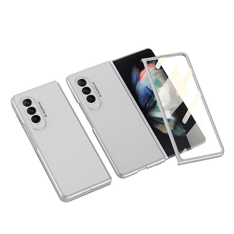 Luxury Leather Carbon Fiber Plating Case For Samsung Galaxy Z Fold3 Fold2 With Tempered Glass Screen