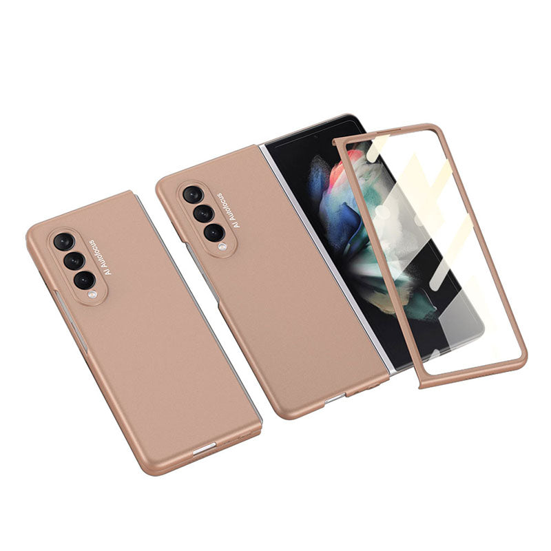 Luxury Leather Carbon Fiber Plating Case For Samsung Galaxy Z Fold3 Fold2 With Tempered Glass Screen