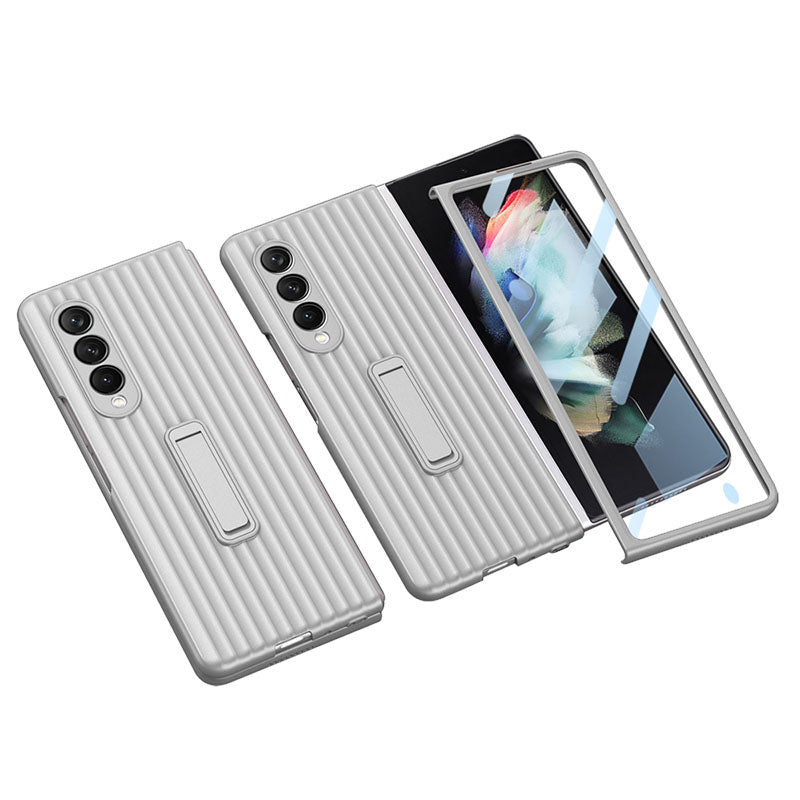 Luxury Leather Carbon Fiber Plating Case For Samsung Galaxy Z Fold3 Fold2 With Tempered Glass Screen