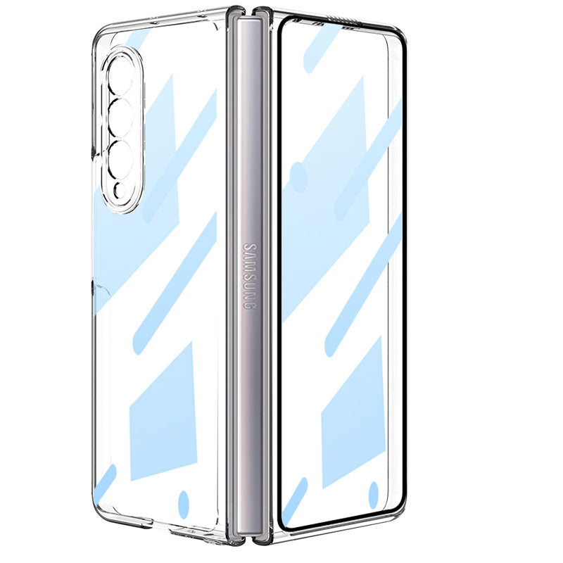 Luxury Leather Carbon Fiber Plating Case For Samsung Galaxy Z Fold3 Fold2 With Tempered Glass Screen