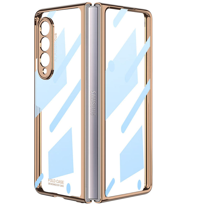 Luxury Leather Carbon Fiber Plating Case For Samsung Galaxy Z Fold3 Fold2 With Tempered Glass Screen