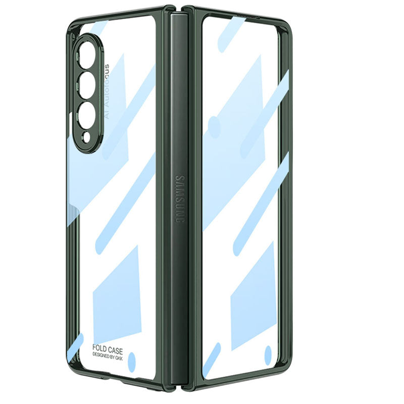 Luxury Leather Carbon Fiber Plating Case For Samsung Galaxy Z Fold3 Fold2 With Tempered Glass Screen