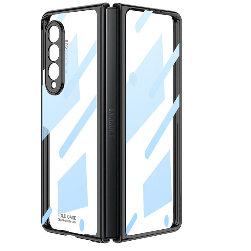 Luxury Leather Carbon Fiber Plating Case For Samsung Galaxy Z Fold3 Fold2 With Tempered Glass Screen