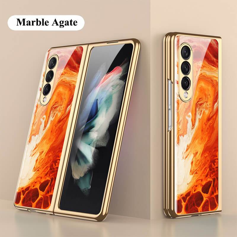 Luxury Marble Glass Case For Samsung Galaxy Z Fold 3 Fold 2 5G