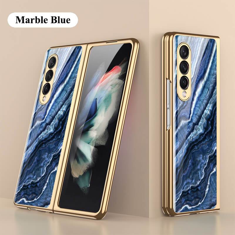 Luxury Marble Glass Case For Samsung Galaxy Z Fold 3 5G