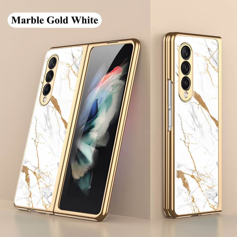 Luxury Marble Glass Case For Samsung Galaxy Z Fold 3 Fold 2 5G