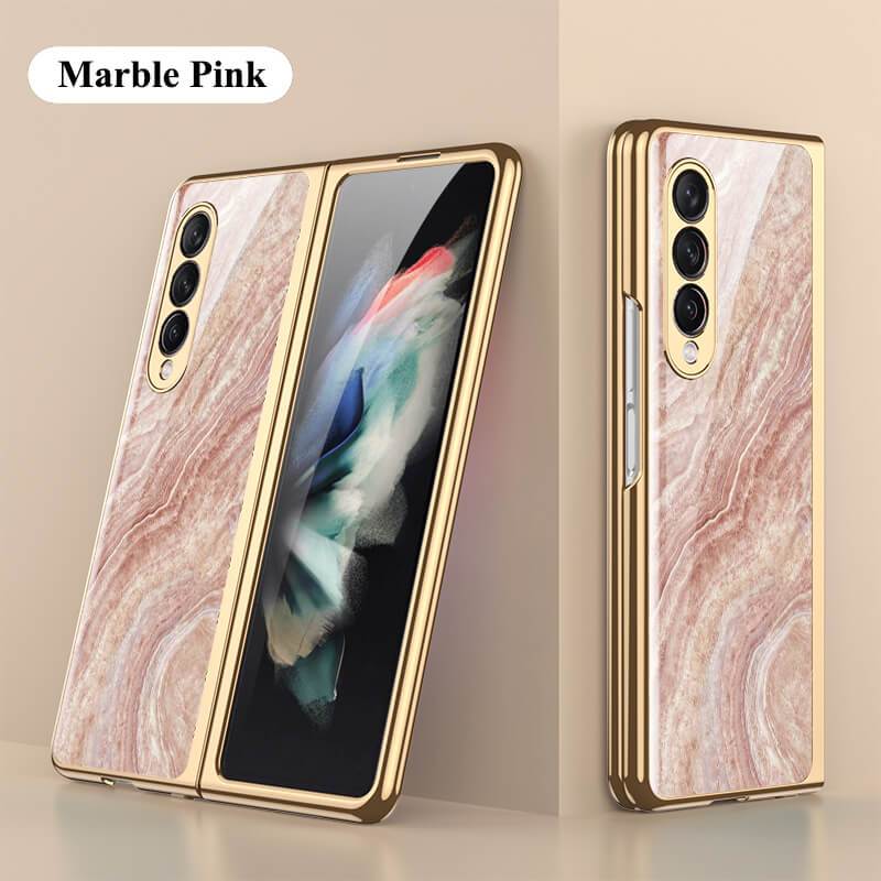 Luxury Marble Glass Case For Samsung Galaxy Z Fold 3 5G
