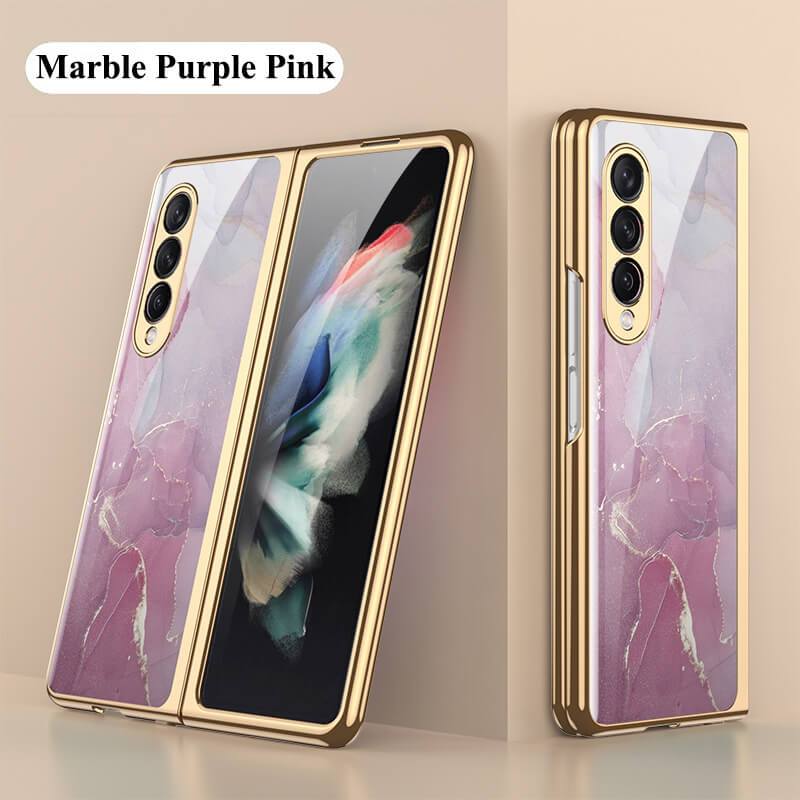 Luxury Marble Glass Case For Samsung Galaxy Z Fold 3 Fold 2 5G