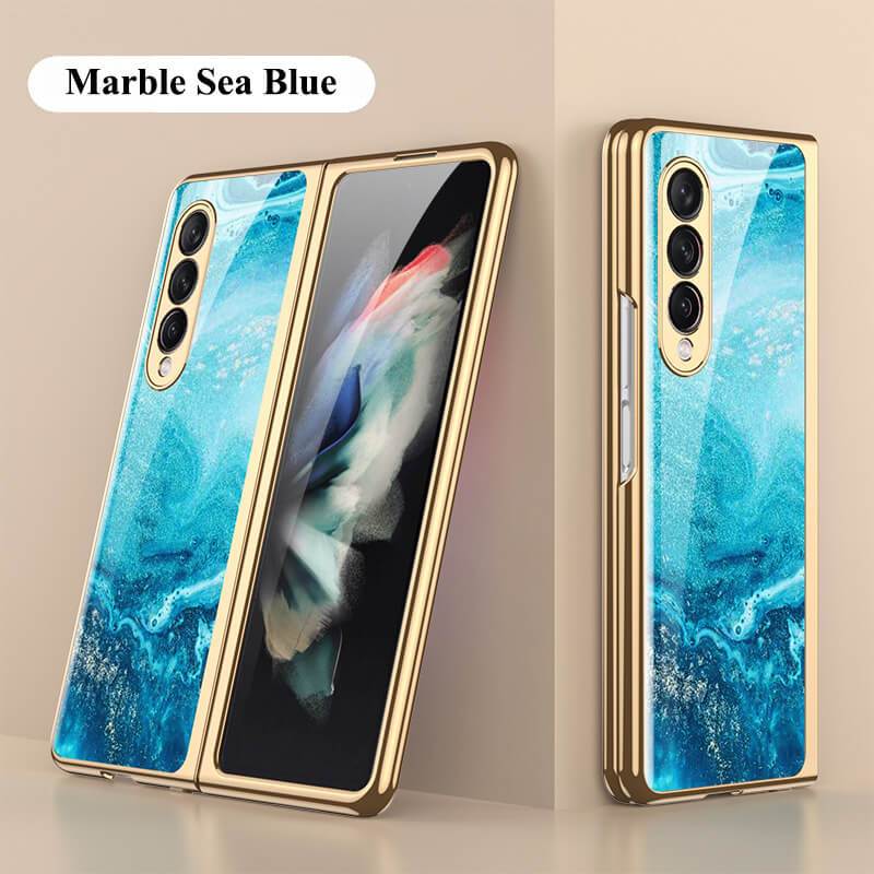 Luxury Marble Glass Case For Samsung Galaxy Z Fold 3 Fold 2 5G