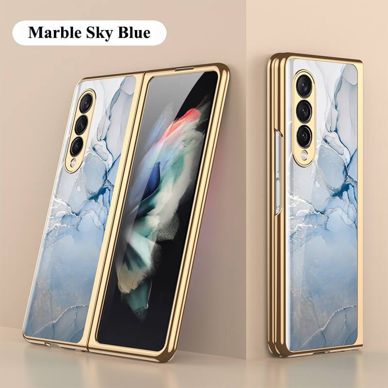 Luxury Marble Glass Case For Samsung Galaxy Z Fold 3 Fold 2 5G