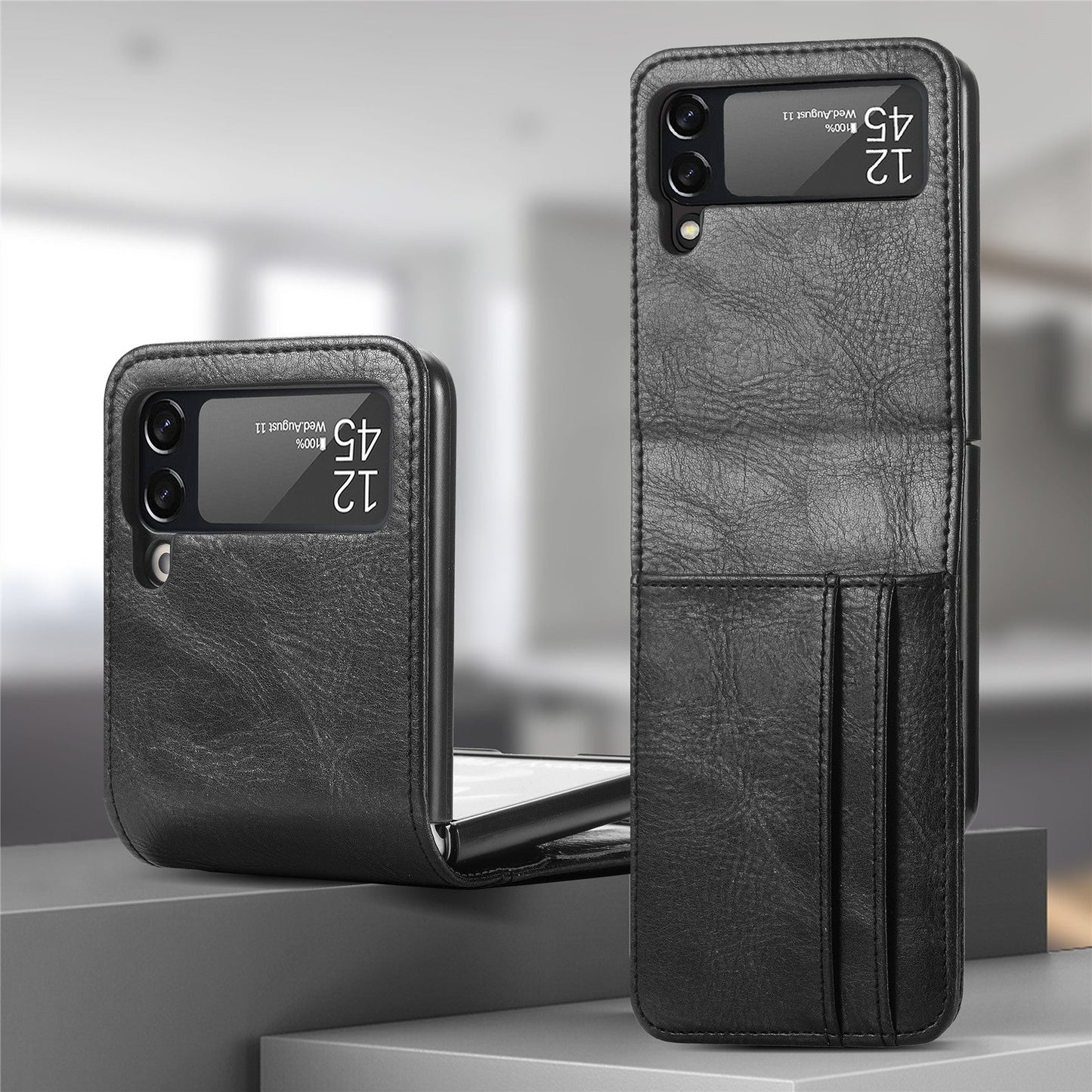 Non-fingerprint Card Slot Leather Case for Samsung Galaxy Z Flip3 Flip 4 Flip 3 5G Flip4 Drop Protection Phone Cover Funda