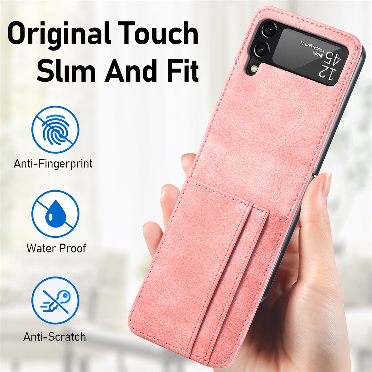 Non-fingerprint Card Slot Leather Case for Samsung Galaxy Z Flip3 Flip 4 Flip 3 5G Flip4 Drop Protection Phone Cover Funda