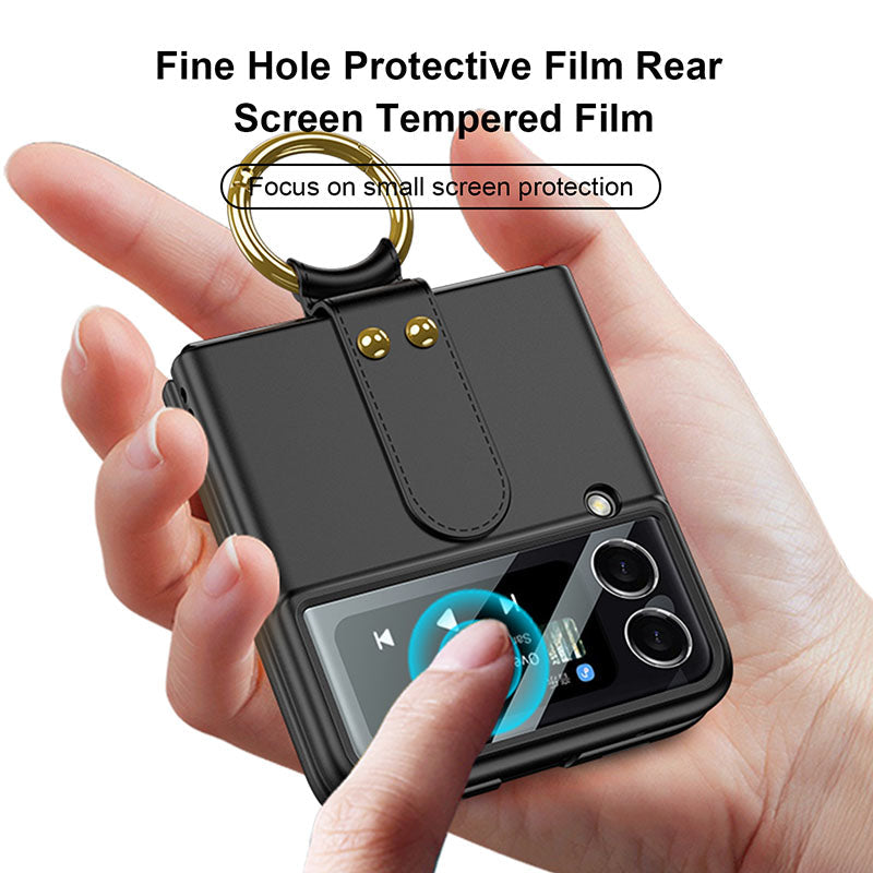 Original Back Screen Glass Matte Hard Cover With Finger-Ring For Samsung Z Flip3 5G