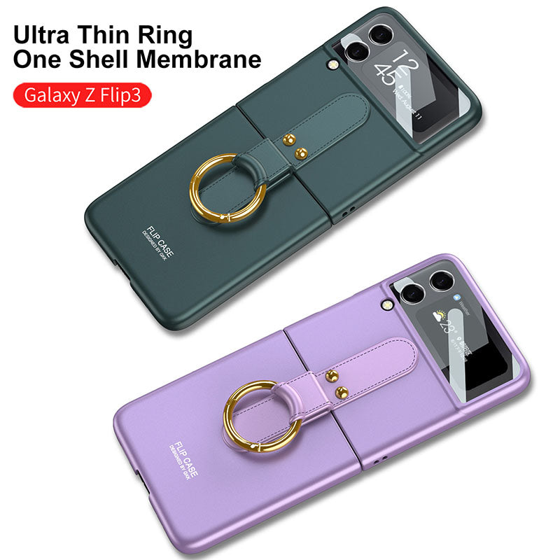 Original Back Screen Glass Matte Hard Cover With Finger-Ring For Samsung Z Flip3 5G