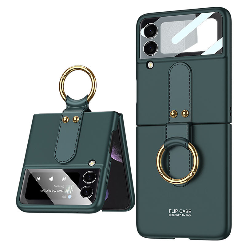 Original Back Screen Glass Matte Hard Cover With Finger-Ring For Samsung Z Flip3 5G