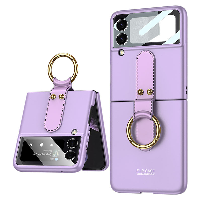Original Back Screen Glass Matte Hard Cover With Finger-Ring For Samsung Z Flip3 5G
