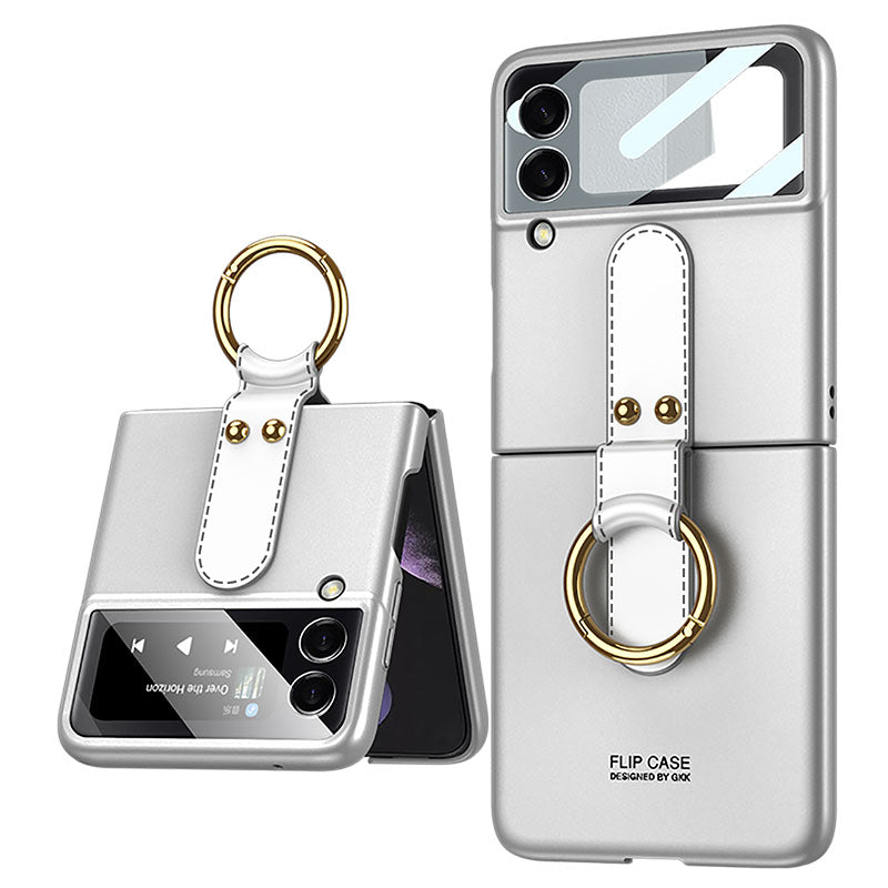 Original Back Screen Glass Matte Hard Cover With Finger-Ring For Samsung Z Flip3 5G