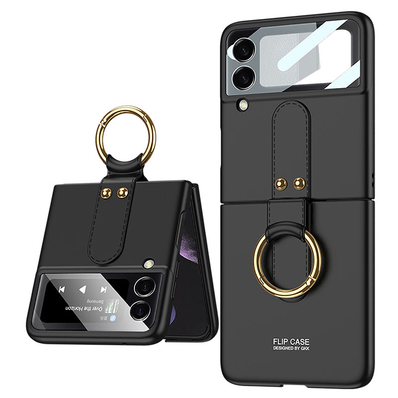 Original Back Screen Glass Matte Hard Cover With Finger-Ring For Samsung Z Flip3 5G