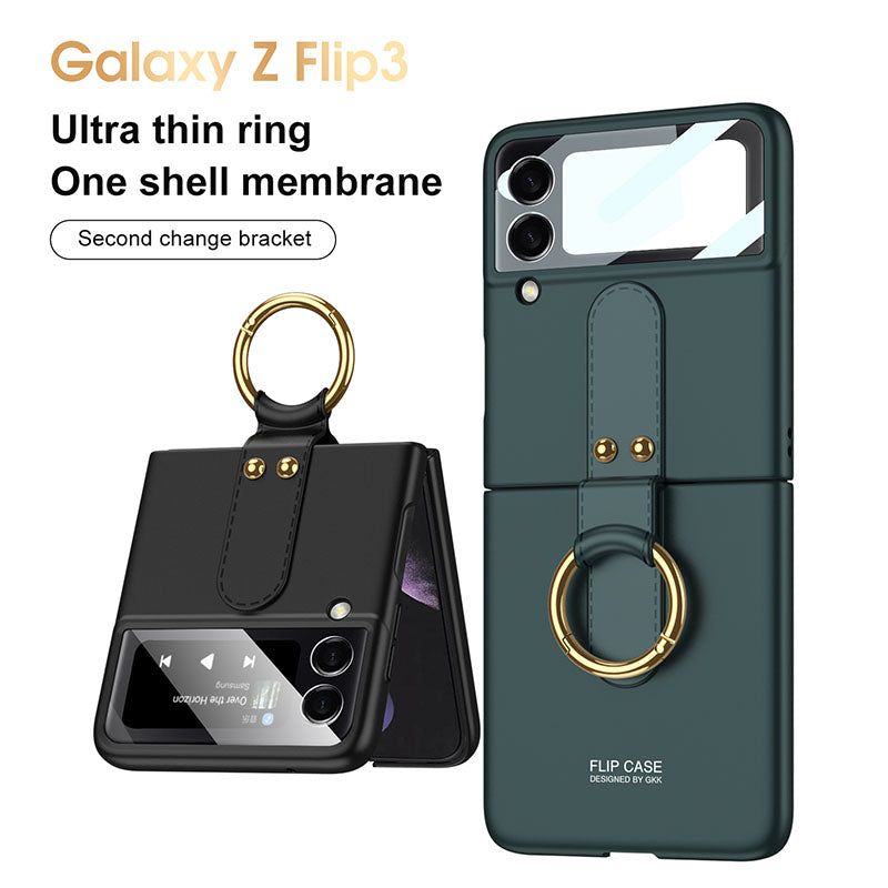 Original Back Screen Glass Matte Hard Cover With Finger-Ring For Samsung Z Flip3 5G