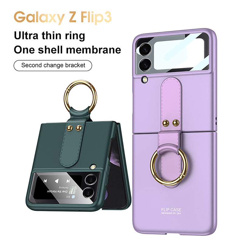 Original Back Screen Glass Matte Hard Cover With Finger-Ring For Samsung Z Flip3 5G