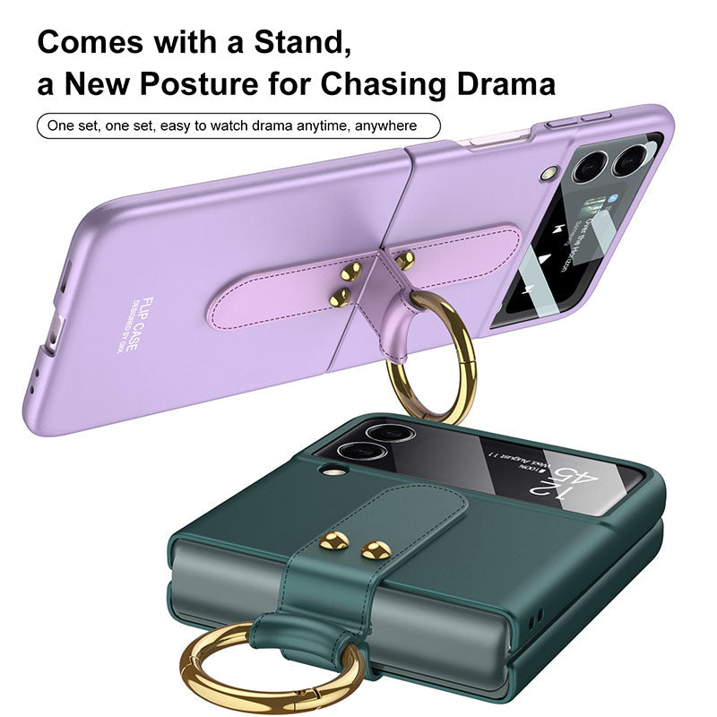 Original Back Screen Glass Matte Hard Cover With Finger-Ring For Samsung Z Flip3 5G