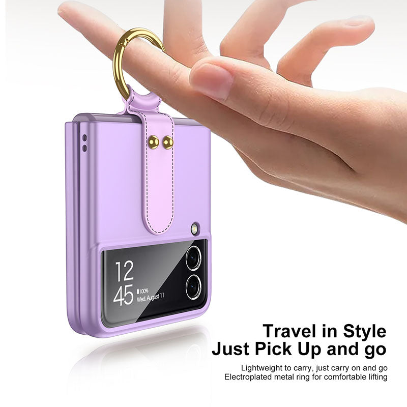 Original Back Screen Glass Matte Hard Cover With Finger-Ring For Samsung Z Flip3 5G
