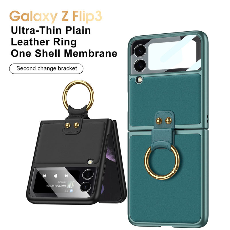 Original Leather Back Screen Tempered Glass Hard Frame Cover For Samsung Z Flip 3 5G