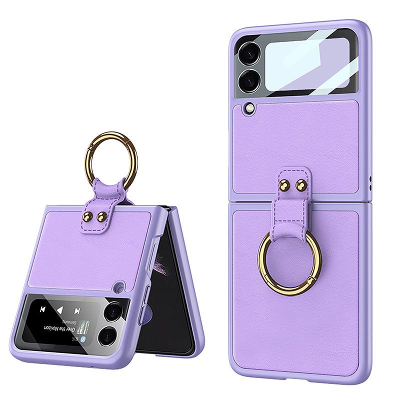 Original Leather Back Screen Tempered Glass Hard Frame Cover For Samsung Z Flip 3 5G