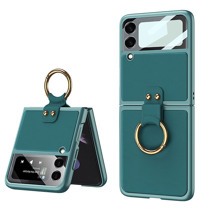 Original Leather Back Screen Tempered Glass Hard Frame Cover For Samsung Z Flip 3 5G