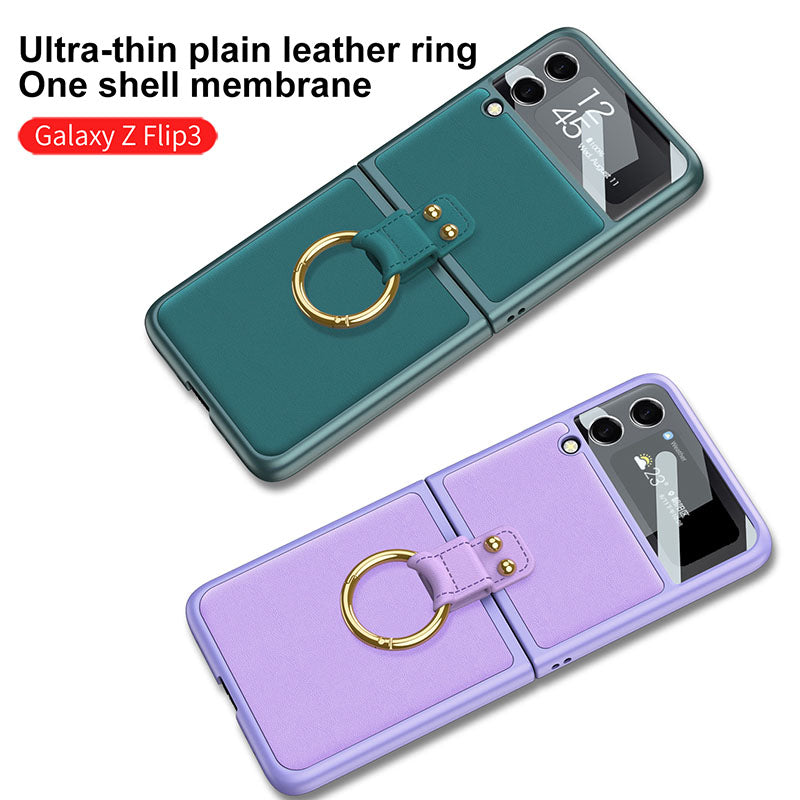 Original Leather Back Screen Tempered Glass Hard Frame Cover For Samsung Z Flip 3 5G