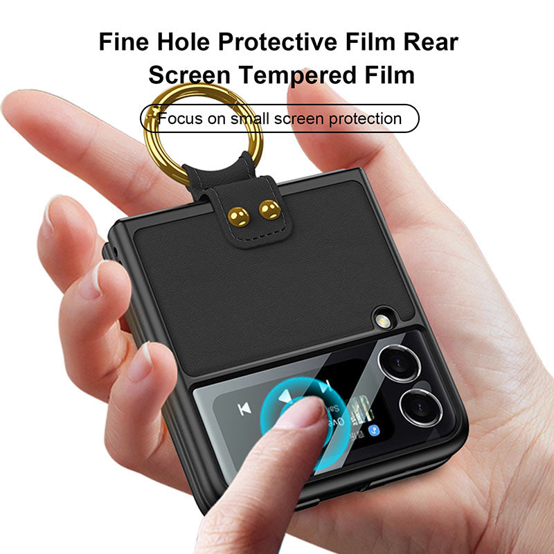 Original Leather Back Screen Tempered Glass Hard Frame Cover For Samsung Z Flip 3 5G