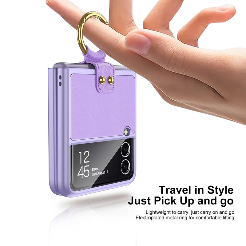 Original Leather Back Screen Tempered Glass Hard Frame Cover For Samsung Z Flip 3 5G