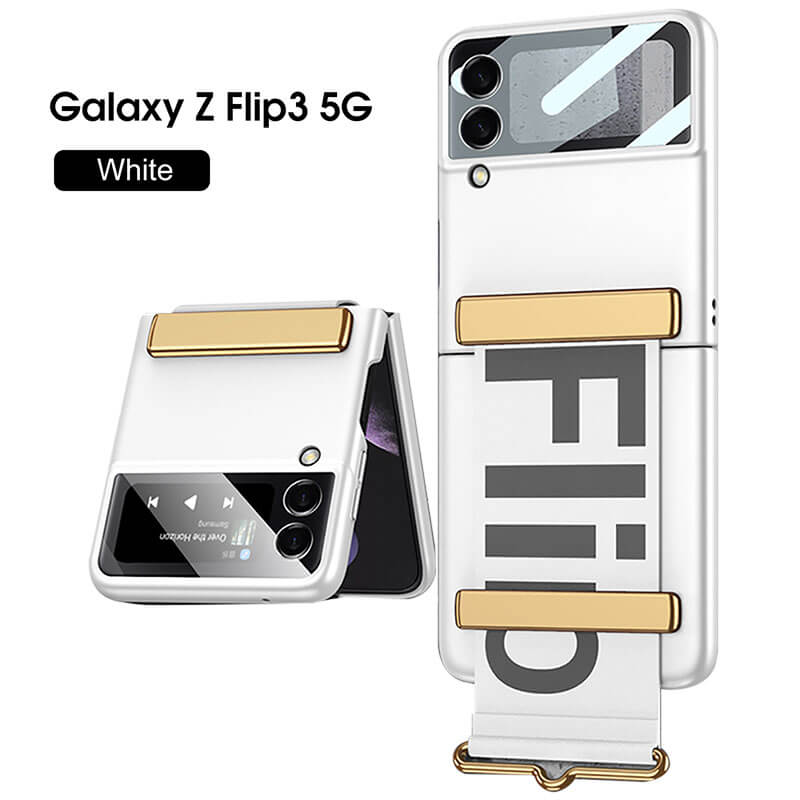 Original Leather Strap Holder Back Screen Glass Hard Cover For Samsung Z Flip 3 5G