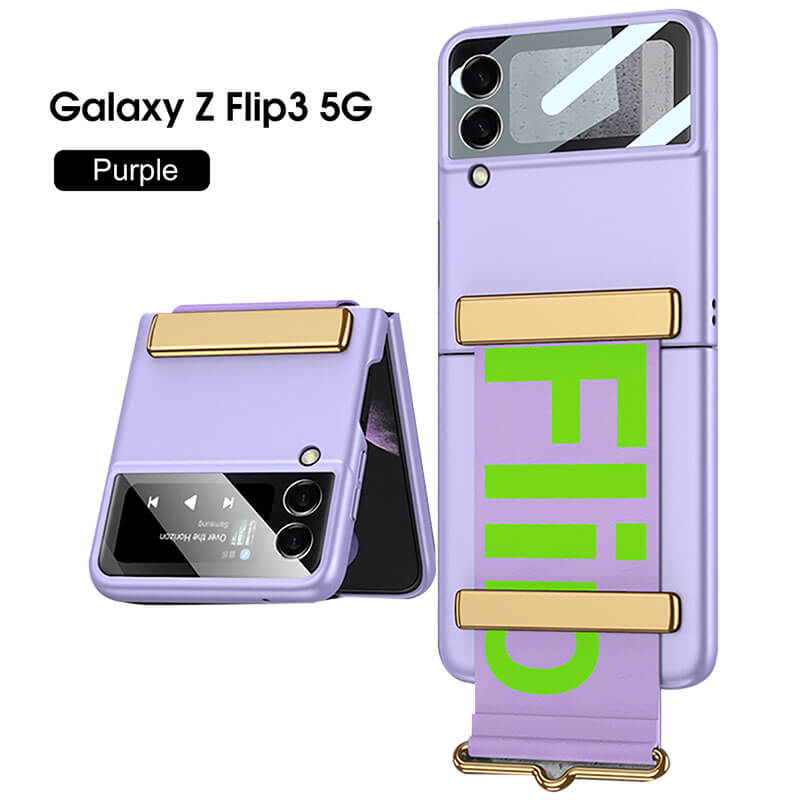 Original Leather Strap Holder Back Screen Glass Hard Cover For Samsung Z Flip 3 5G
