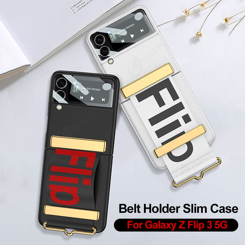Original Leather Strap Holder Back Screen Glass Hard Cover For Samsung Z Flip 3 5G
