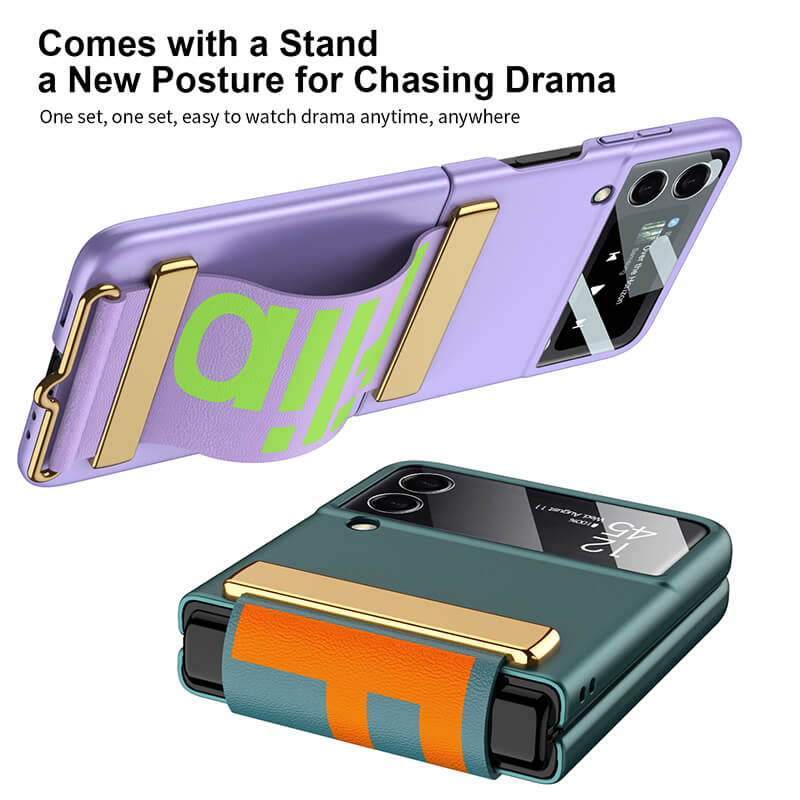 Original Leather Strap Holder Back Screen Glass Hard Cover For Samsung Z Flip 3 5G