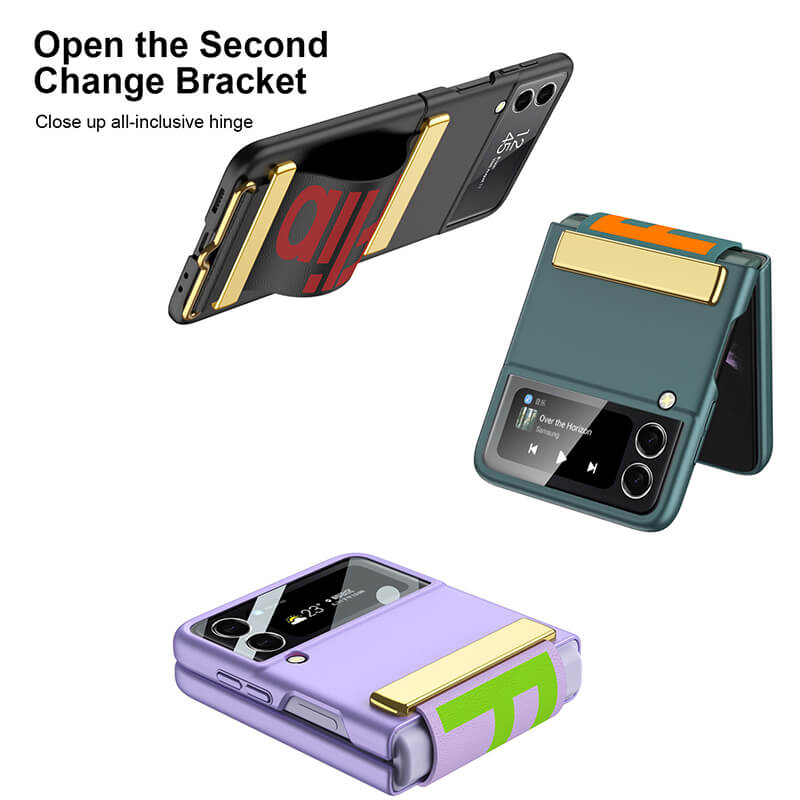 Original Leather Strap Holder Back Screen Glass Hard Cover For Samsung Z Flip 3 5G