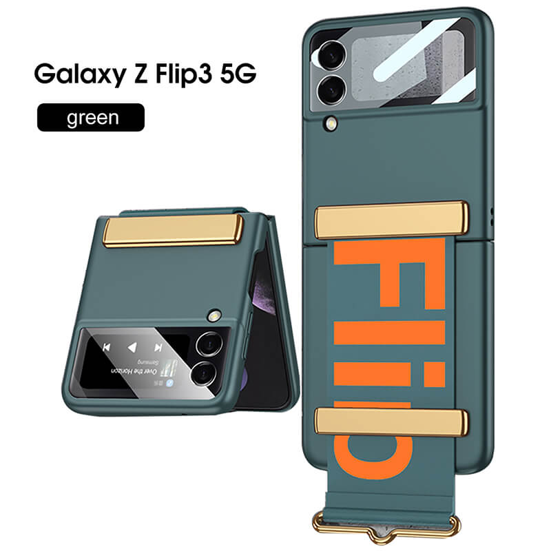 Original Leather Strap Holder Back Screen Glass Hard Cover For Samsung Z Flip 3 5G