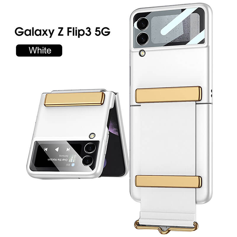 Original Leather Strap Holder Back Screen Glass Hard Cover For Samsung Z Flip 3 5G