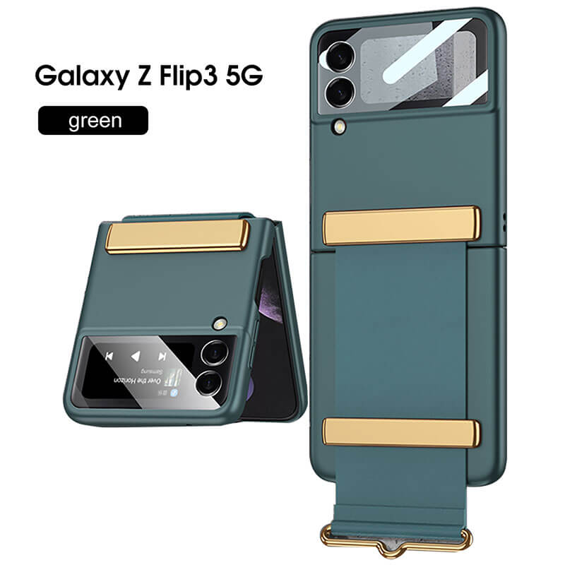 Original Leather Strap Holder Back Screen Glass Hard Cover For Samsung Z Flip 3 5G