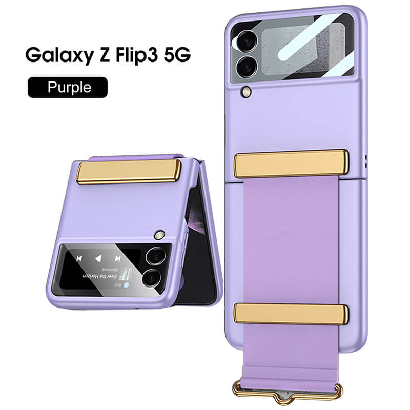 Original Leather Strap Holder Back Screen Glass Hard Cover For Samsung Z Flip 3 5G