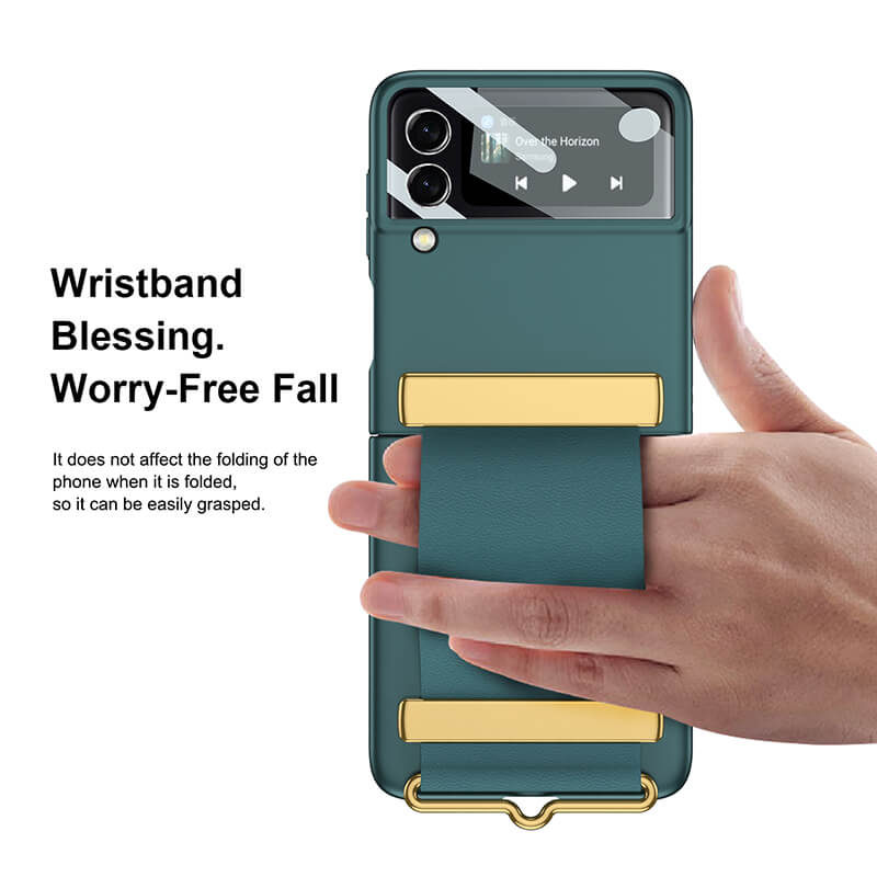 Original Leather Strap Holder Back Screen Glass Hard Cover For Samsung Z Flip 3 5G