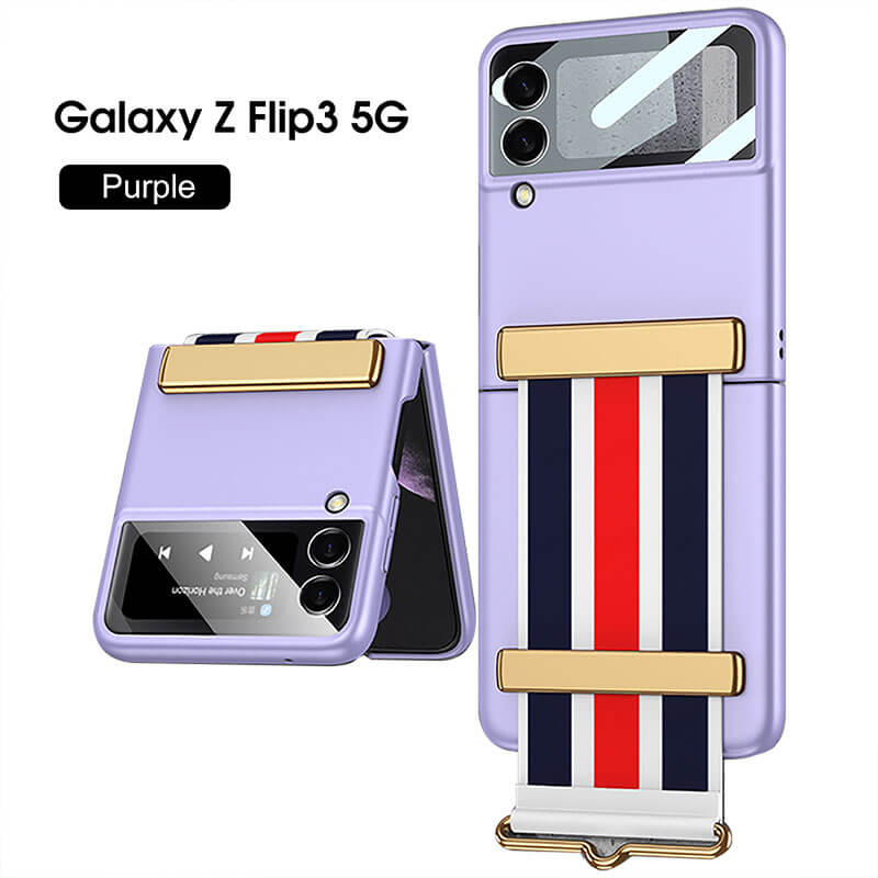 Original Leather Strap Holder Back Screen Glass Hard Cover For Samsung Z Flip 3 5G