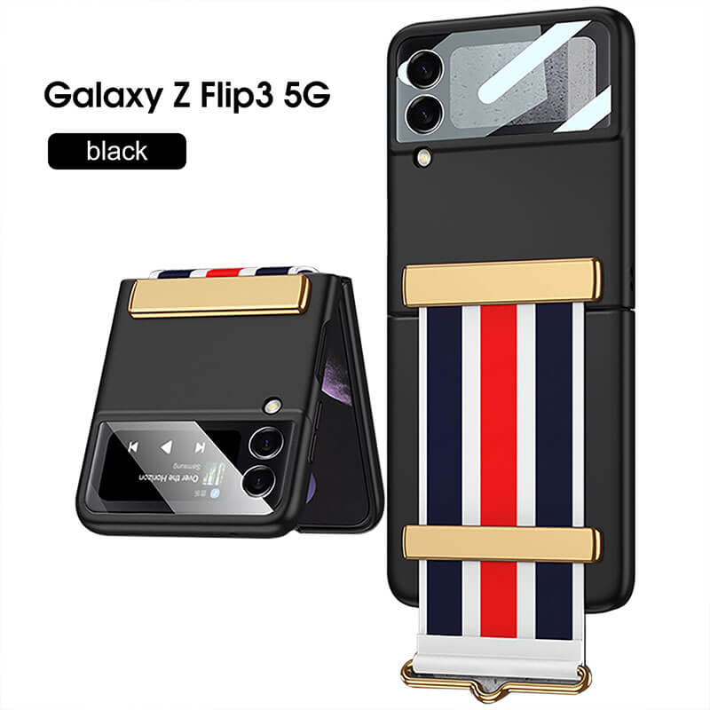 Original Leather Strap Holder Back Screen Glass Hard Cover For Samsung Z Flip 3 5G