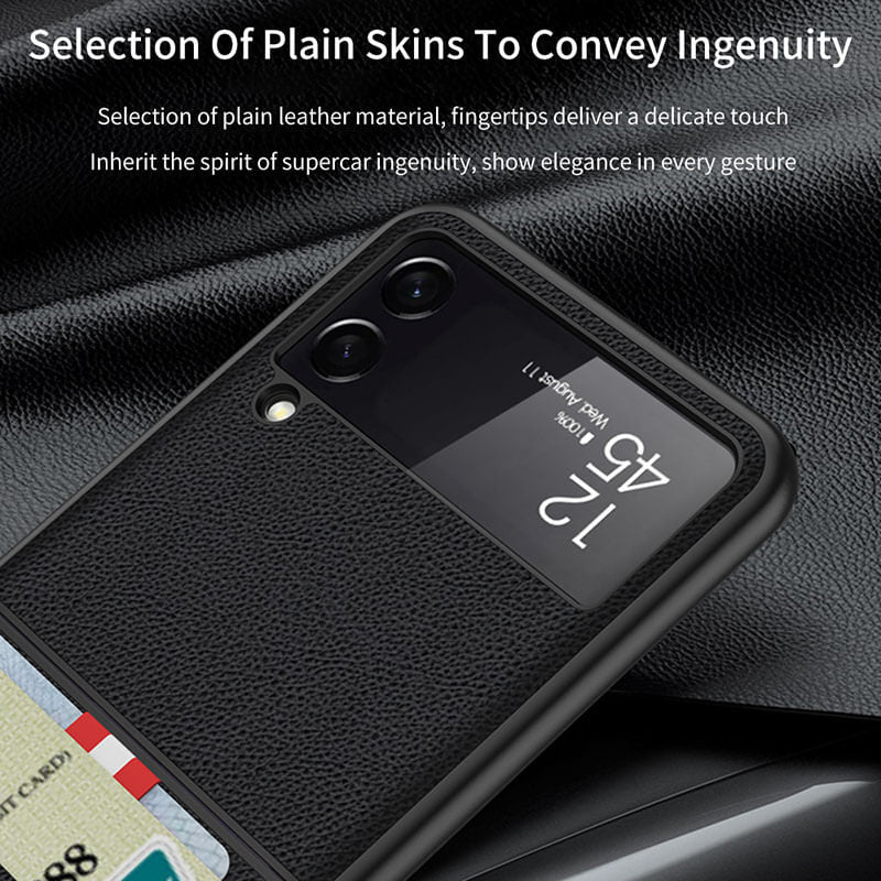 Original Leather Texture Card Package Hard Case For Samsung Galaxy Z Flip 3 5G