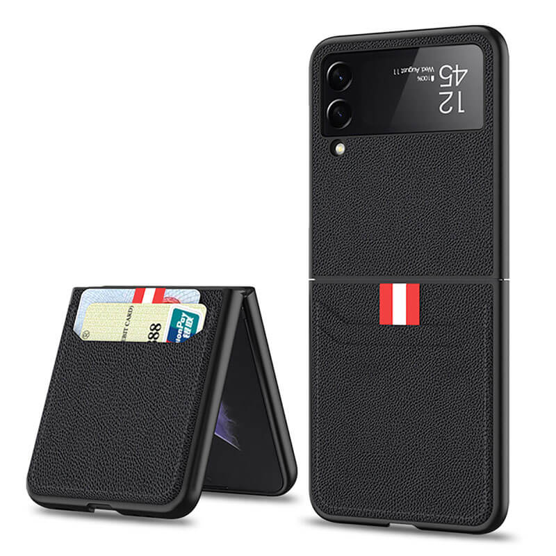 Original Leather Texture Card Package Hard Case For Samsung Galaxy Z Flip 3 5G