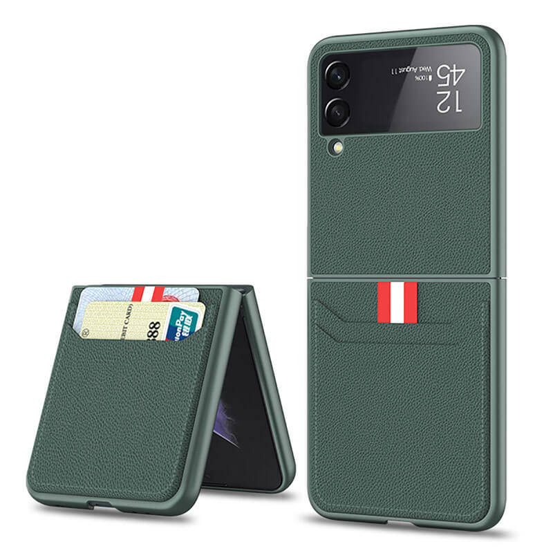 Original Leather Texture Card Package Hard Case For Samsung Galaxy Z Flip 3 5G
